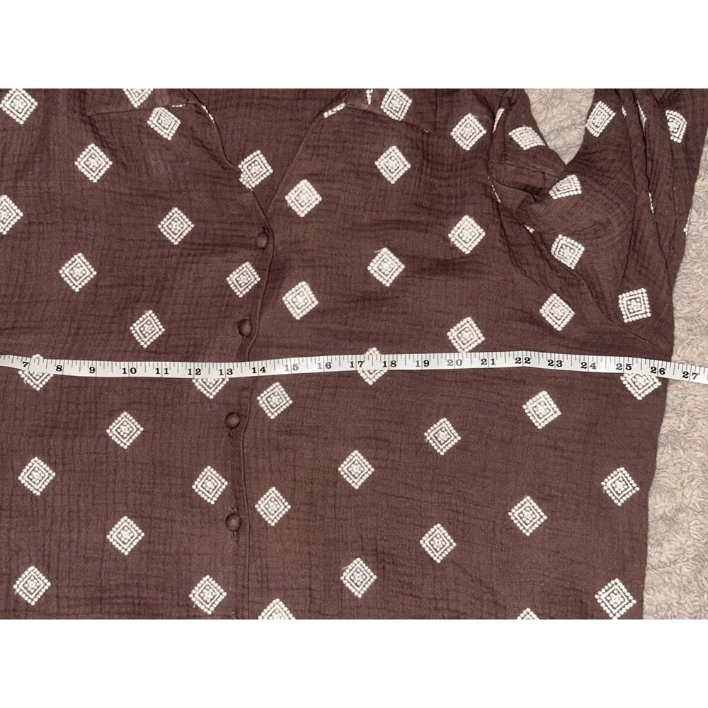 Cynthia Rowley Cotton Gauze Embroidered Button Up Blouse Brown Plus Size 1X - Picture 9 of 12